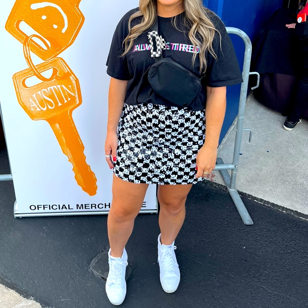 Checkered print sequin, mini skirt